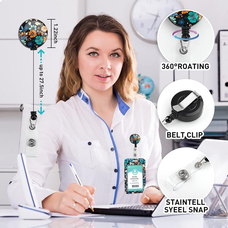 Hinsly ID Badge Holder with Lanyard, Retractable Badge Holders Reels with Lanyards Adjustable, for Women Kids Teacher Nurses Doctor Student - Image 2